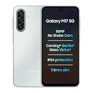 Samsung Galaxy M17 5G (Moonlight Silver, 8GB RAM, 128GB Storage)| 50MP OIS Triple Camera| Gorilla Glass Victus| IP54 Rating| 6 Gen of OS Upgrades| AI| Circle to Search| Gemini Live| Without Charger